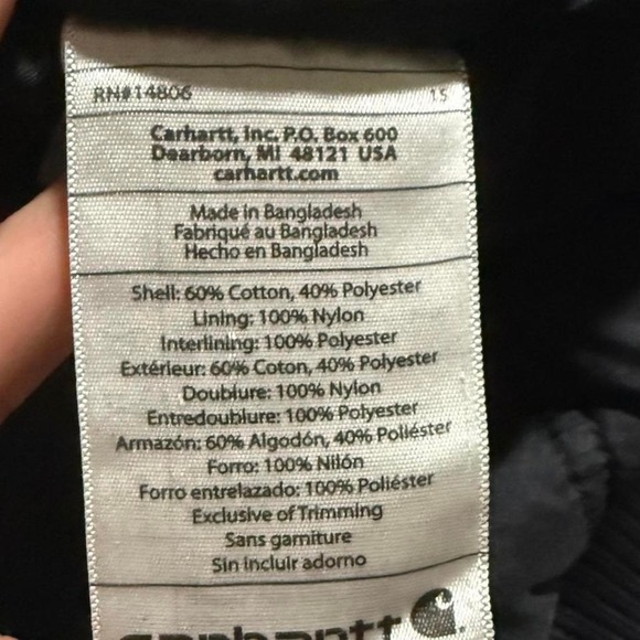 Carhartt J130 Active Jacket Men's XL Regular Black Duck Quilted Hooded Workwear - Picture 8 of 8